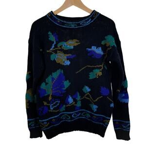Vintage Cambridge Spirit 80s Wool Shetland Black Crewneck Sweater Size S